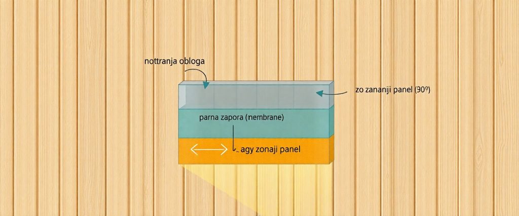 Presek stene s parno zaporo v montažni hiši