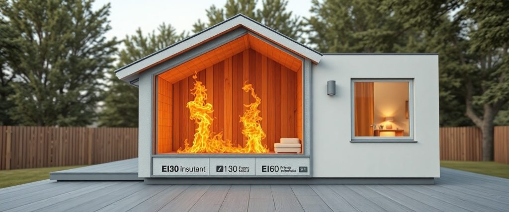 Presek panelne stene z ognjevarnimi materiali in označenimi razredi odpornosti