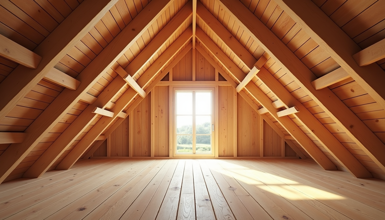 Lesena konstrukcija strehe v fazi gradnje.