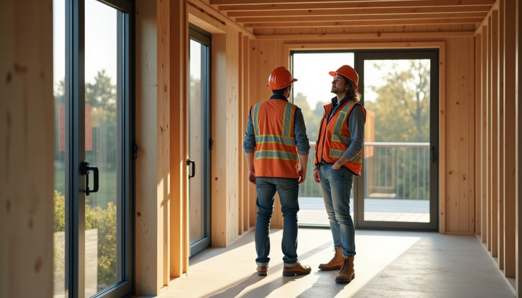 Lastniški pregled roh bau montažne hiše s strokovnjakom pred primopredajo.